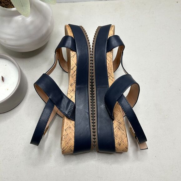 Bandolino Britni Platform Leather Sandals Buckle Sling Back Navy Women 8.5M NWOB - Picture 5 of 10